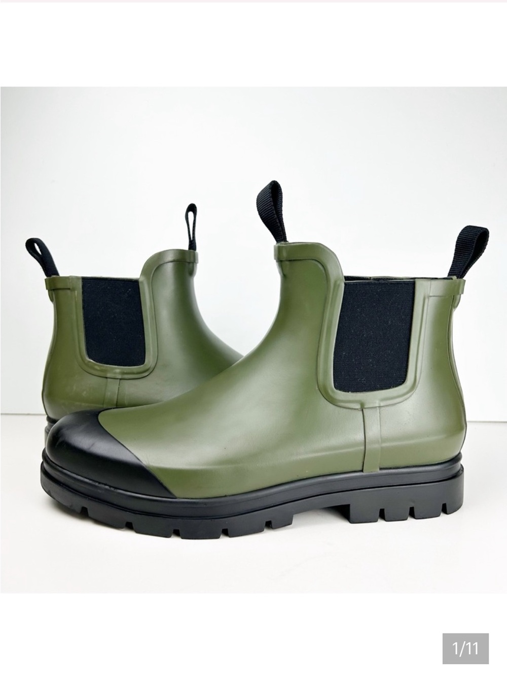 Everlane The Rain Boot Matte Olive Green Black Chelsea Waterproof Ankle Boot